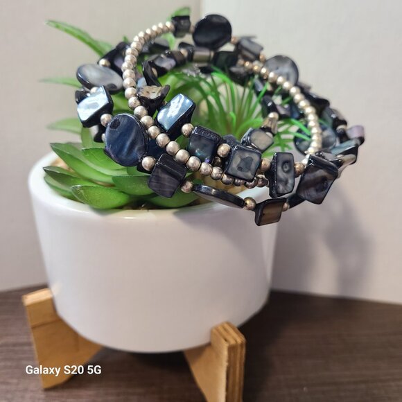 Unbranded Gray/Blue Tone Beaded Wrap Bracelet Pre-Owned Ladies Casual Office - Picture 5 of 7